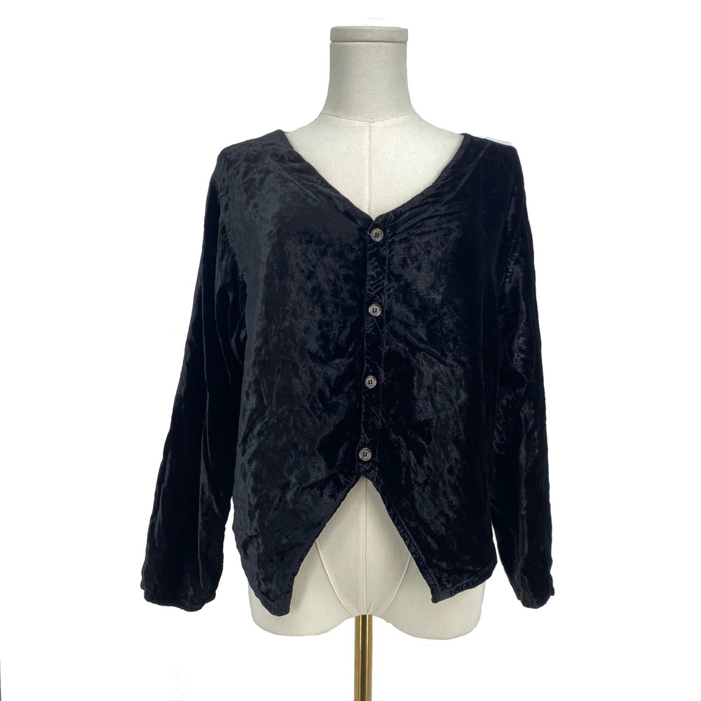 Vintage 90s CP SHADES Black Crushed Velvet Long Sleeve Top Whimsigoth Witchy